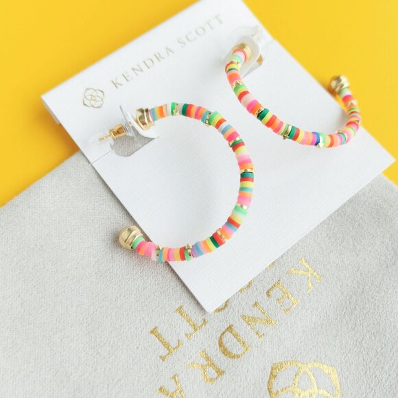 Kendra Scott Reece Gold Neon Mix Small Hoop Earrings - Picture 2 of 3